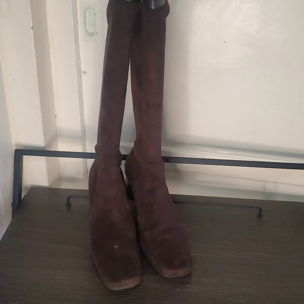 Franco Sarto Tall Suede Boots in Dark Brown